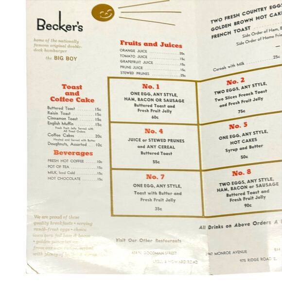 Rare 1960 Becker’s Big Boy Diner Menu – Robert C. Wian Enterprises MCM Americana - Picture 4 of 14